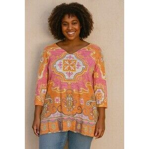 Atelier 5 by Gozde Yilmaz Women’s L Boho Tunic Top‎ Multicolor Paisley USA